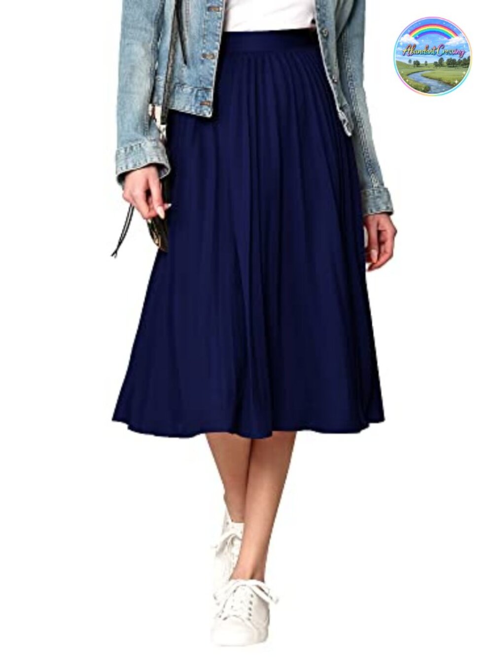 Women's High Elastic Waist Pleated Midi A-Line Swing Skirt